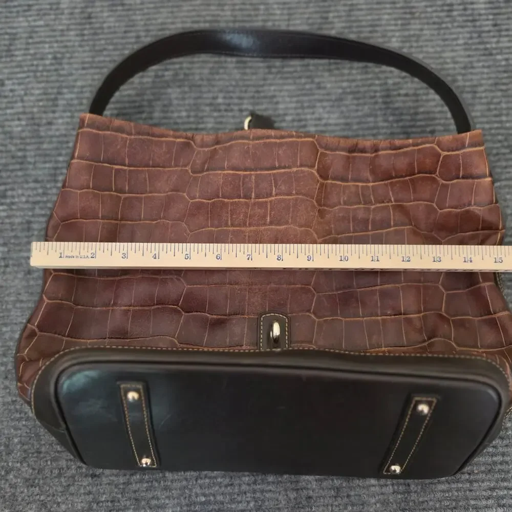 Vintage Dooney & Bourke Bayou Gathered Flap Bag Brown Alligator Embossed Leather